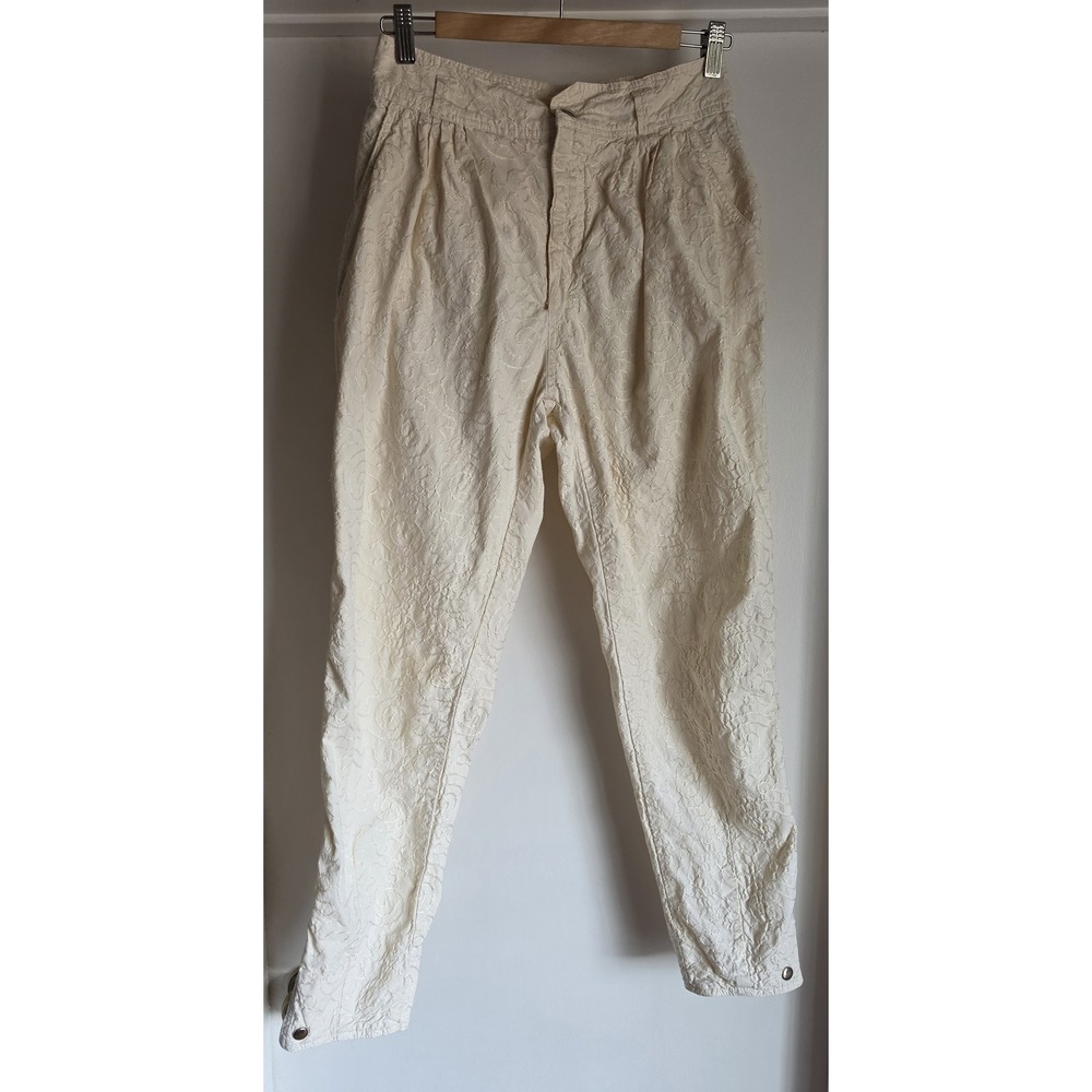 Contempo Casuals Cream Cotton Pants 27 Waist Swirl Embroidery VTG 80s Trousers